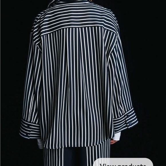 NWT H&M navy white striped oversize woven shirt size small - Picture 4 of 13
